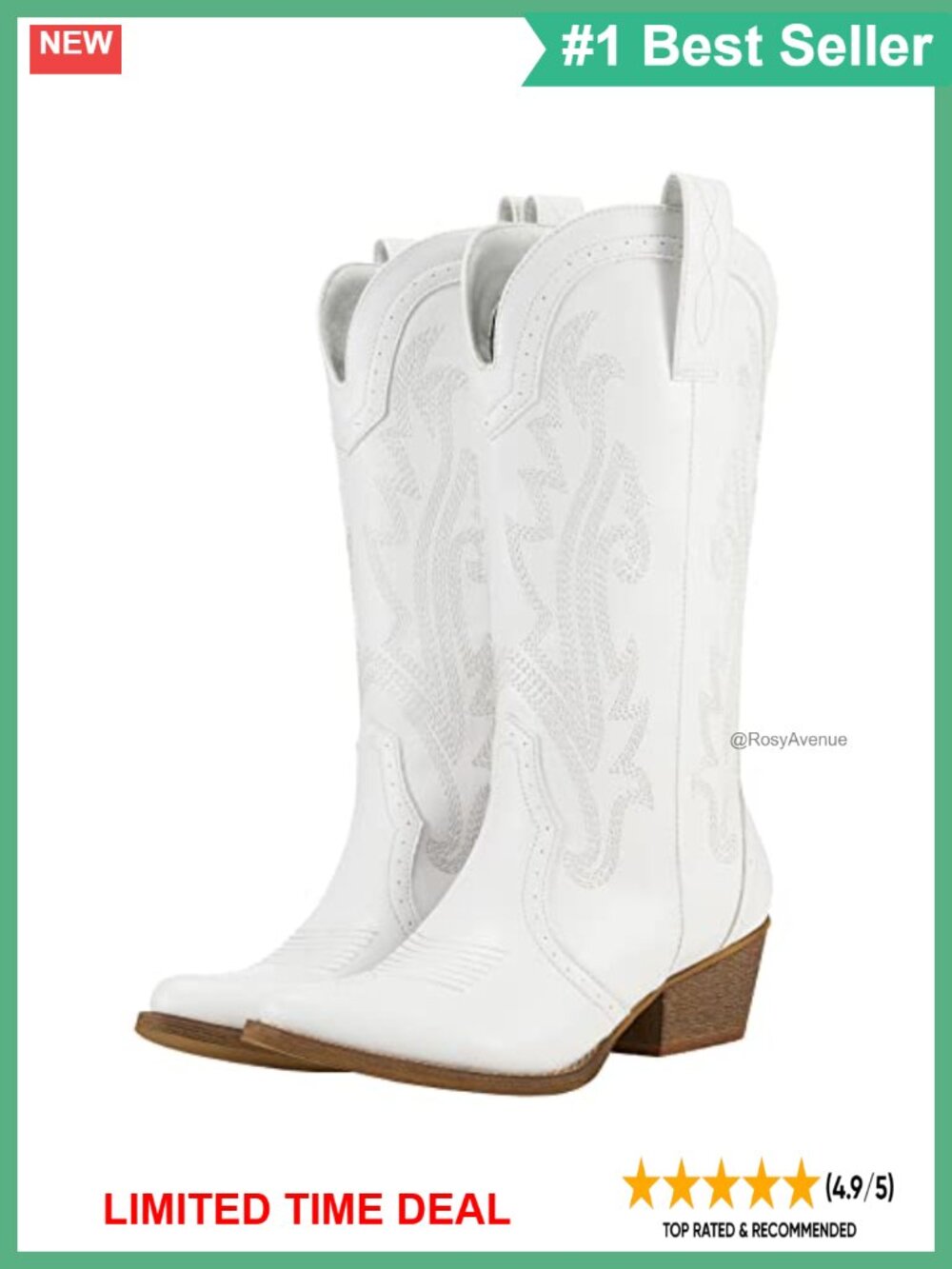 Women's Cowboy Boots Mid-Calf Western Pointed Toe Synthetic Leather